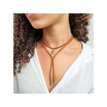 Imagem de Colar Courinho Duplo Pingente Ferradura com Cavalo - Duluxo Acessórios