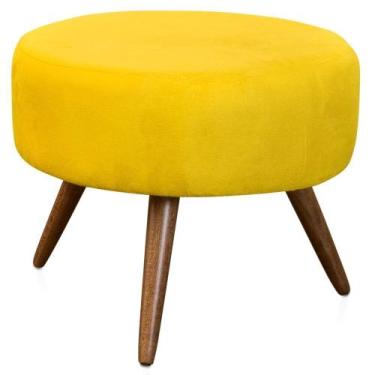 Imagem de Puff Puf Decorativo Lavínia Amarelo Redondo Pés Palito E Estampas - JB