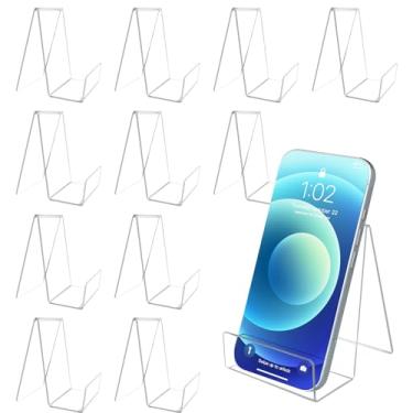 Imagem de JINGIHE Suporte de acrílico para livros de 12 peças, com borda, cavalete transparente de 10 x 7,6 cm, suporte de exibição de arte para porta-retratos de CD, placa de álbum, cartão postal, tablet, mesa