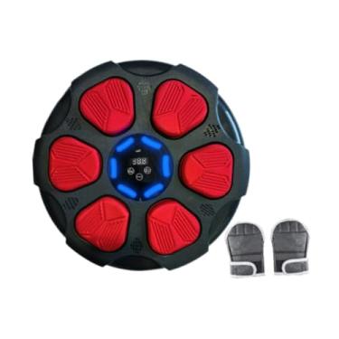 Imagem de menolana Máquina de boxe musical, treinador de boxe com velocidade da luz, alvo eletrônico ajustável de parede para treino interno, kickboxing, Vermelho Preto Tem Luvas