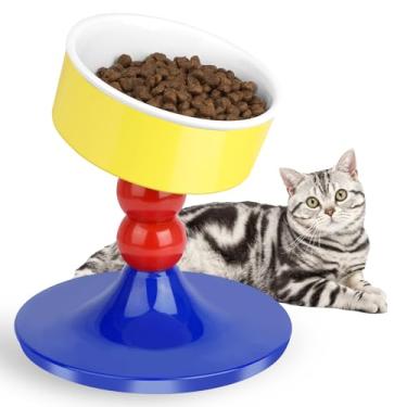 Imagem de Tigelas elevadas para gatos, altura ajustável e ângulo, tigela de comida para gatos antivômito, tigela elevada para gatos antiderrapante inclinada, fácil de limpar, pratos para comida e água, sem