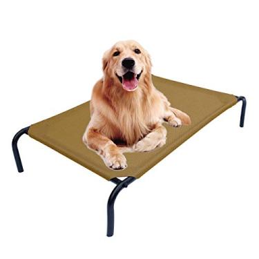 Imagem de Cama de animal de estimação elevada portátil emoldurada de aço da PHYEX, elevada, elevada, elevada, para animais de estimação de resfriamento, 128 cm C x 77 cm L x 20 cm A (L, marrom)