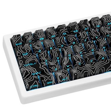 Imagem de GEKUCAP Conjunto de teclas 131 teclas PBT preto topográfico lateral impresso subbrilho através do perfil cereja personalizado conjunto de teclas para teclado mecânico Cherry Gateron MX Switches