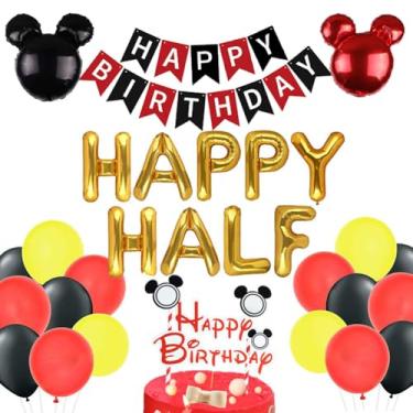 Imagem de Geloar Mickey Mouse Happy Half Birthday Decorations, Mickey Mouse Balões de Feliz Aniversário Bebê Menino 1/2 Meio Aniversário Banner Seis 6 Meses Gravidez Um Meio Ano Kit de Decoração de Chá de Bebê 30 Peças