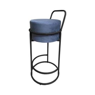 Imagem de Banqueta Alta Redonda Base Preta Veludo - Cinza - CONCEPT ESTOFADOS