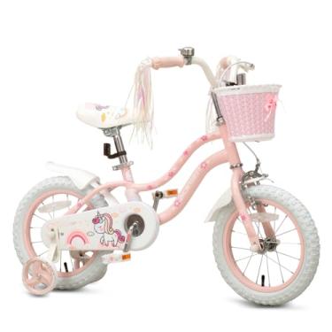 Imagem de ACEGER Bicicleta feminina estilo princesa com cesta para crianças de 3 a 14 anos, bicicleta de 14 16 45 cm para crianças com rodas de treinamento e serpentinas, 50 cm com suporte, várias cores