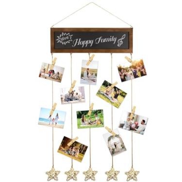 Imagem de LELE LIFE Molduras para decoração de parede, quadro de fotos de madeira rústica para pendurar com quadro negro magnético e 30 clipes, organizador para várias fotos