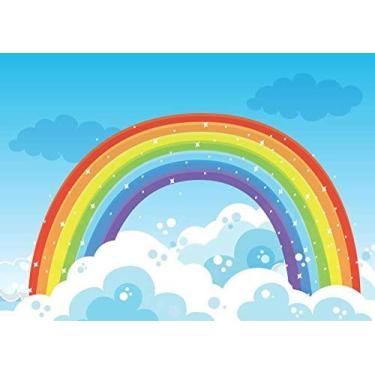 Imagem de Leyiyi Fundo de fotografia de 2,7 x 1,8 m fundo arco-íris batismo de bebê chá de bebê céu estrelado nuvem horizonte vlogger mesa de bolo infantil feliz aniversário festa de verão pijama foto retrato vinil estúdio adereço