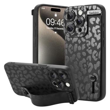 Imagem de OOK Compatível com iPhone 15 Pro Leopard Cheetah Case com alça de pulso, capa fina de proteção à prova de choque de leopardo preto TPU com proteção de câmera para mulheres meninas, para 6,1 polegadas