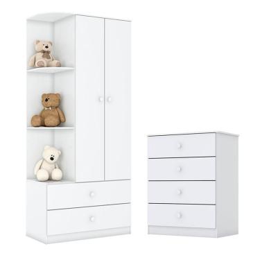 Imagem de Cômoda e Guarda Roupa Infantil Amarelinha Branco Brilho - Henn