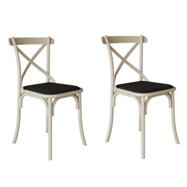 Imagem de Kit 2 Cadeiras Katrina Assento Corano Preto Aço Off White Bege