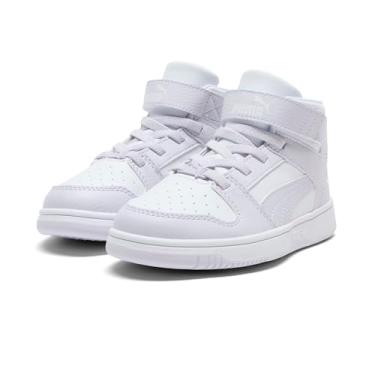Imagem de PUMA Tênis infantil unissex Rebound Layup Mid Hook and Loop, Puma Branco-lilás Frost, 12 Little Kid