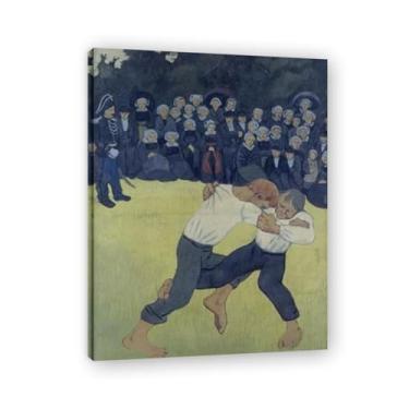 Imagem de Impressão em tela abstrata The Wrestling Bretons arte de parede famosas pinturas a óleo reprodução de arte paisagem imagem para sala de estar decoração de casa 60 x 78 cm