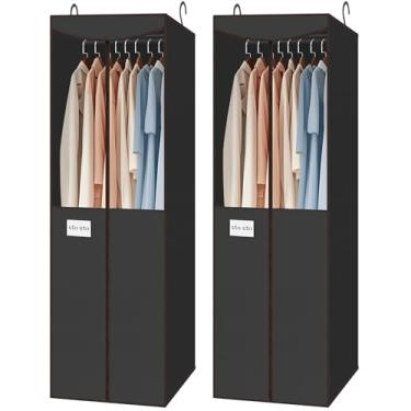 Imagem de STO Pacote Com 2 Bolsas Para Roupas Penduradas No Armário, Capa Haste De Aço Embutida, Bolsa Guardar Guarda-Roupas Pendurados Ternos, Vestidos Janela Transparente, Zíper, Identificação, Preta
