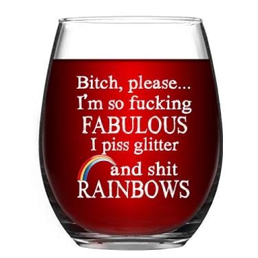 Imagem de Presente engraçado de taça de vinho para mulheres 425 g, Please I'm So Fabulous I Pee Taça de vinho sem haste com glitter, presentes inspiradores exclusivos para mulheres, melhores amigas, irmãs,
