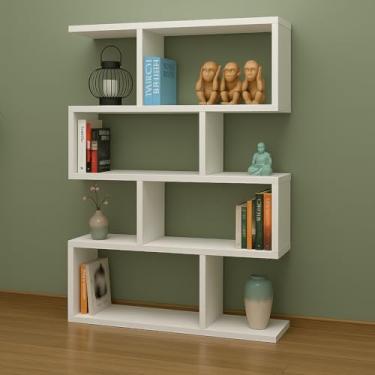 Imagem de Estante Moderna porta livro Decorativa 4 Níveis Branca Prateleira para Sala de Estar 120x80x18 cm de Altura