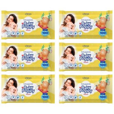 Imagem de toalhas lenços umedecidos baby poppy classic mais encorpada kit 6x100 