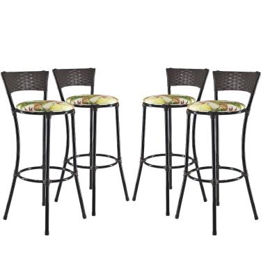 Imagem de Kit 4 Banquetas Alta Forts Fibra Uv Bancada, área Goumert, Bar, Piscina, Balcão, Floral Verde