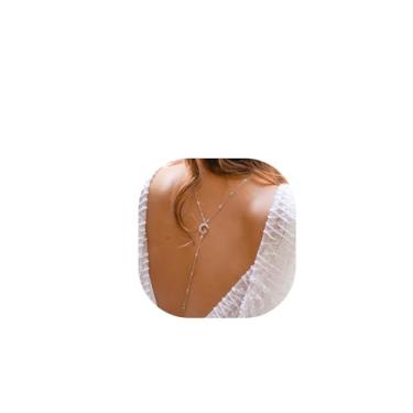 Imagem de Corrente simples com strass, lua, estrela, costas nuas, colar de cristal sexy, acessório de vestido de pano de fundo de casamento, Medium, Metal, Sem Pedra Preciosa
