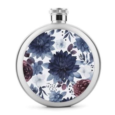 Imagem de Cantil de aço inoxidável, aquarela azul escuro padrão padrão clássico frasco de bolso garrafa anca garrafa de viagem garrafa portátil garrafa de metal
