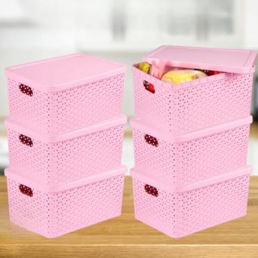 Imagem de Kit Com 6 Cesto Caixa Organizadora Rattan 7 Litros(ROSA)