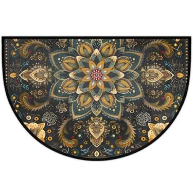 Imagem de cfpolar Tapete de porta meio redondo, étnico, mandala, boêmio, antiderrapante, semicírculo, lavável, meia lua, para ambientes internos e externos, banheiro, cozinha, pátio, corredor, lavanderia