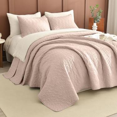 Imagem de Lady Ann Colcha queen grande Camel 100 x 106, 3 peças, estampa de folhas, conjunto de colcha queen extragrande, para cama extragrande, colchas e cobertores leves e macios