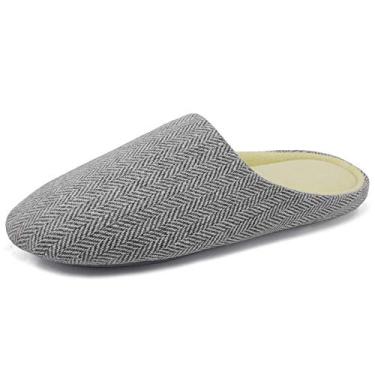 Imagem de ofoot Sapatilhas de casa de espuma viscoelástica aconchegantes para homem, largura estreita, forro de pelúcia de algodão, antiderrapante, sola de borracha com costas abertas, sapatos sem atacadores,