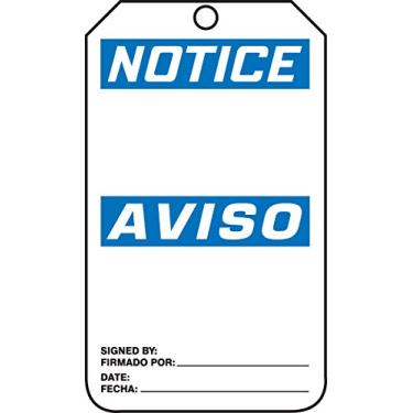 Imagem de Accuform Etiqueta de segurança SBMNT101PTM RP-Plástica, legenda "AVISO/AVISO (em branco)", 14,6 cm de comprimento x 8,3 cm de largura x 0 cm de espessura, azul/preto sobre branco (pacote com 5)