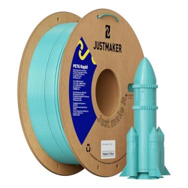 Imagem de JUSTMAKER Filamento rápido para impressora 3D PETG, impressão de alta velocidade, material multifuncional, precisão dimensional +/-0,03 mm, 1,75 mm, 1 kg, azul menta