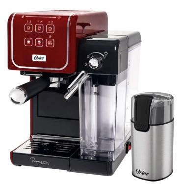 Imagem de Kit Cafeteira Primalatte Touch Red E Moedor De Café Elétrico Oster 220V