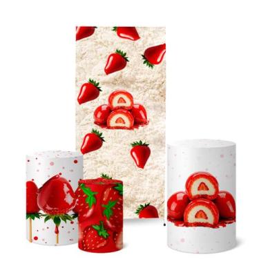 Imagem de Trio Capas Cilindro Painel Lateral 0,9x2,20m Morango do Amor - Fadrix,