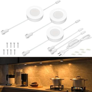 Imagem de WOBANE Luzes Led Puck, Iluminação Com Fio Sob O Gabinete Com Interruptor, Luz De Prateleira Faça Você Mesmo Para Cozinha, Expositor, Estante, Despensa, Conectável, Embutida E Plugue De Parede, Branc