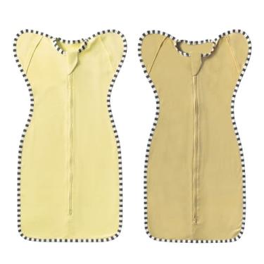 Imagem de Pacote com 2 conjuntos de faixas de transição para bebês, saco de dormir respirável para recém-nascidos com design de braços para cima e zíper bidirecional, faixa de transição 100% algodão para bebês