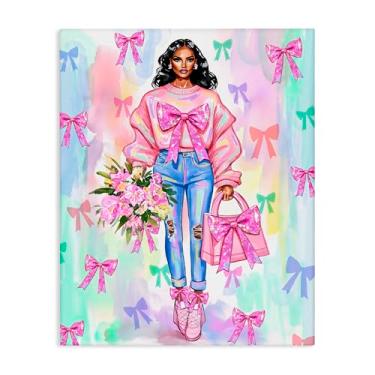 Imagem de Stupell Industries Design de arte de parede em tela com ilustração de moda de fita feminina por Jess Stempel, 50 x 40 cm