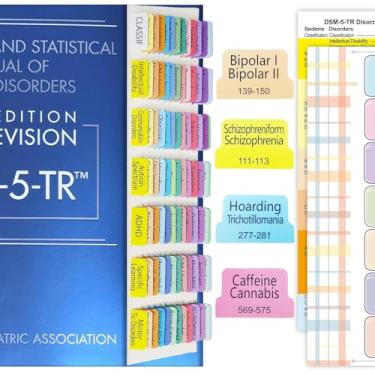 Imagem de Guia de índice atualizado para DSM-5-TR 2022, 94 abas impressas DSM-V-TR, 100 abas no total, com guia de alinhamento e descrição de transtornos para o manual de diagnóstico e estatístico de transtornos mentais