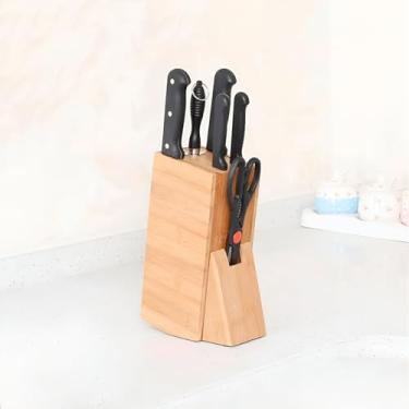 Imagem de Porta-Facas em Bambu Vertical | Suporte Organizador para Facas, Cutelos e Tesouras | Base Antiderrapante, Compacto e Elegante para Cozinha Moderna