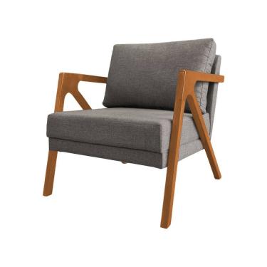 Imagem de Poltrona Mona Monique Luxo Base Madeira Maciça Cerejeira Linho Grafite