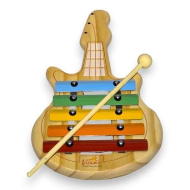 Imagem de Metalofone Infantil Guitarra 5 Teclas Coloridas – Instrumento Musical Educativo para Crianças Afinado – Vibratom