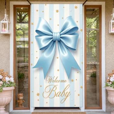 Imagem de Faixa de porta de lembrancinhas de festa revelação de gênero para meninas, capa de porta de bebê de boas-vindas para lembrancinhas de chá de bebê, adereços de foto floral revelação de gênero (laço