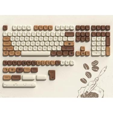 Imagem de dagaladoo Conjunto de teclas PBT marrom fofo, teclas de perfil MOA Coffee Cat 60 75 100 por cento, teclado personalizado Dye-Sub 134 teclas para teclado mecânico 100% 75% 65% 60% TKL US Layout