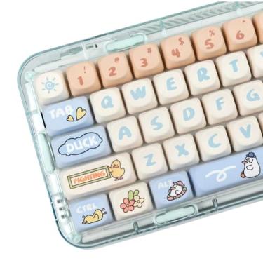 Imagem de COOMICKEY Teclas PBT – Conjunto de teclas fofas 131 teclas de sublimação de tinta perfil MOA Kawaii, conjunto de teclas personalizadas com extrator de teclas para teclados mecânicos Cherry Gateron MX