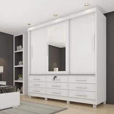 Imagem de Guarda Roupa Casal com Espelho e pés 3 Portas 9 Gavetas 199cm Chicago 