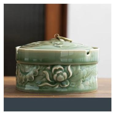 Imagem de Cinzeiro de ervas daninhas cinzeiro cinzeiro de cerâmica com tampa padrão de dragão feito à mão cinzeiros decorativos de escritório sala de estar mesa bandeja de cinzas de cor esmaltada for escritório