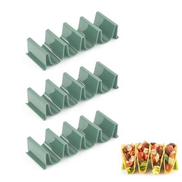 Imagem de Suporte de taco verde escuro – pacote com 3, bandeja de taco em forma de onda para festa, comporta 4 tacos cada, pode ser lavada na lava-louças e empilhável