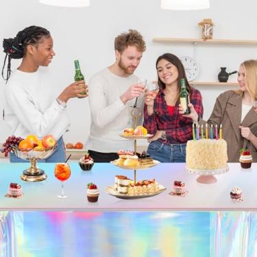Imagem de Toalhas de mesa de plástico para festas descartáveis, impermeáveis e de fácil limpeza de plástico para decoração de casamento (arco-íris)