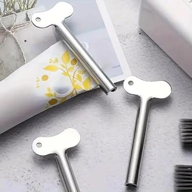 Imagem de Espremedor de pasta de metal de aço inoxidável com alça - adequado para pasta de dente, limpador facial, tintura de cabelo e todos os tipos de aplicadores de pigmentos de chave de cabelo, acessórios