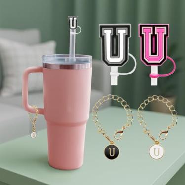 Imagem de Acessório de garrafa de água com letras de 4 peças para copos Stanley, capas de canudo de silicone reutilizáveis, pingentes de alfabeto personalizados - Letra U