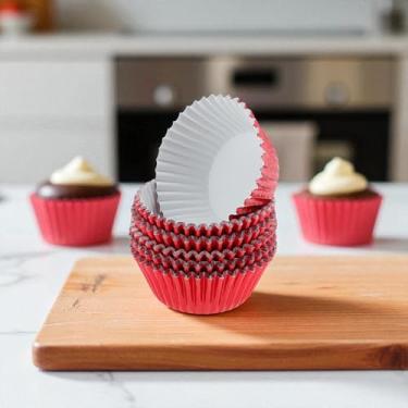 Imagem de Generic 100 peças de forros de cupcake descartáveis de cor sólida, papel à prova de gordura, vermelho, 5 x 3 cm