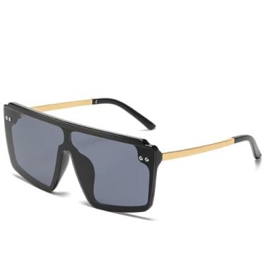 Imagem de Óculos de sol punk grande feminino, armação grande, luxuoso, masculino, esportivo, à prova de vento, UV400 (preto, cinza)